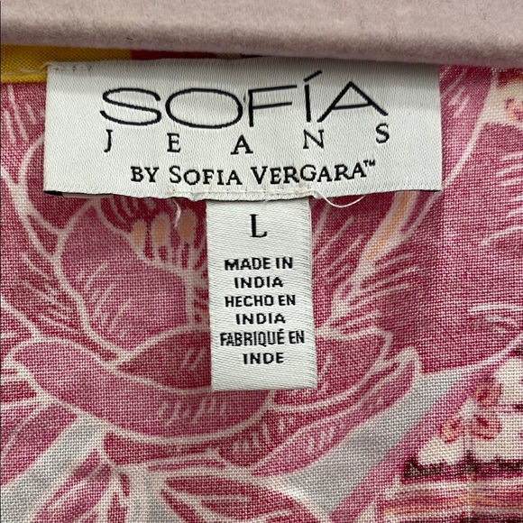 💥 Floral Peplum Wrap Top with Pink and Yellow Accents Women’s Large - Picture 5 of 14